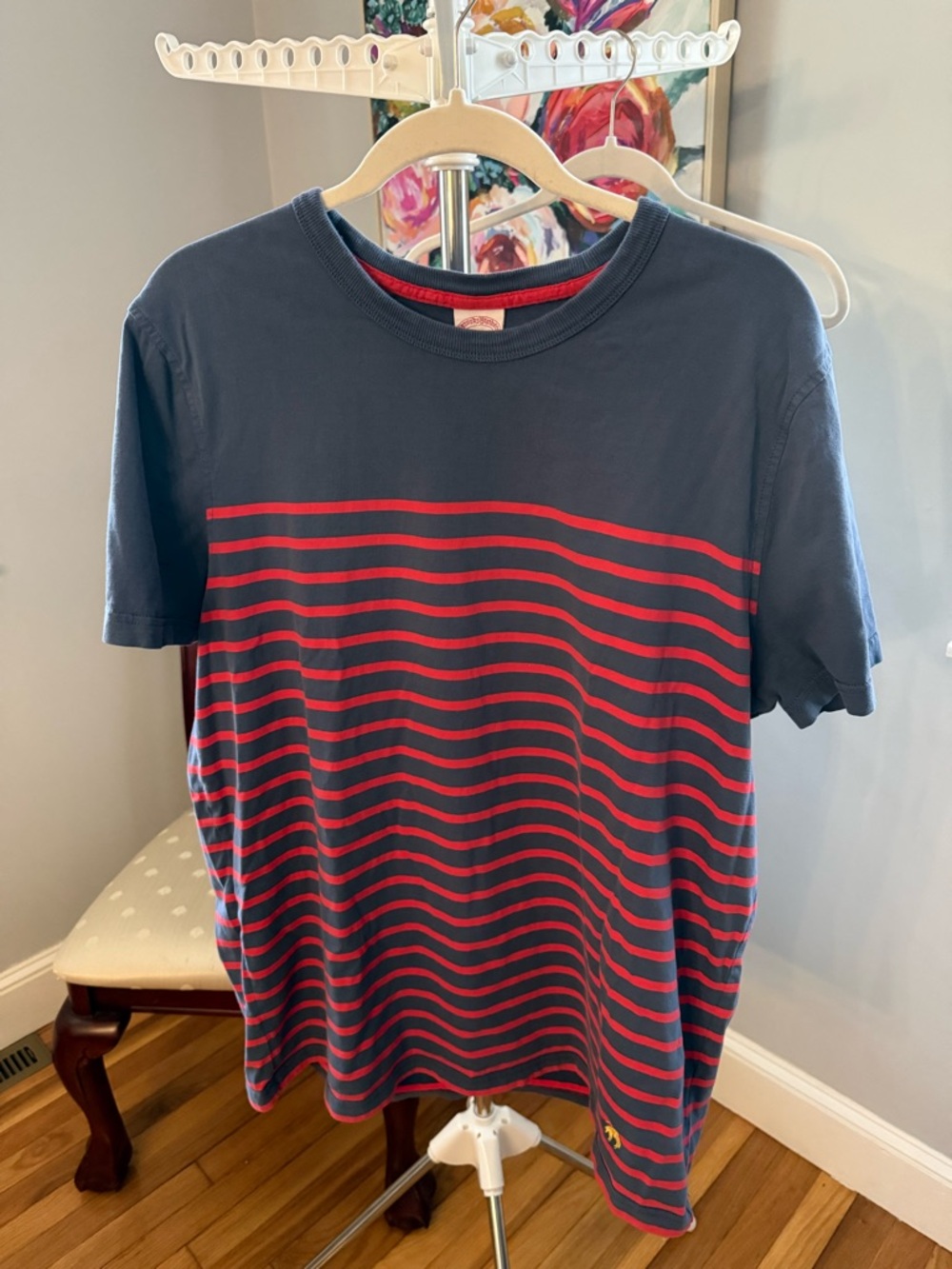 Brooks Brothers Navy and Red Striped Crewneck Tee